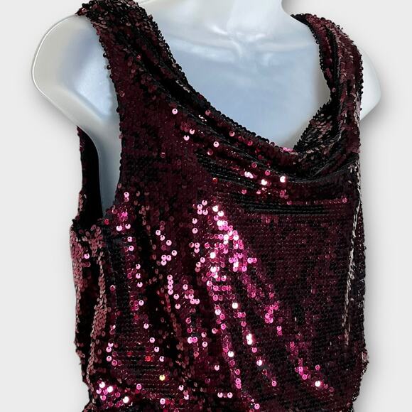 APT 9 cranberry red all over sequin cowl neck short cocktail party dress medium - Picture 3 of 7
